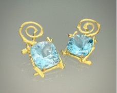 18k Twig Earrings Faceted Blue Topaz 