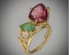 Twig ring with two tourmalines