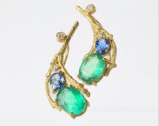 Emerald & Sapphire Windswept Twig Earrings