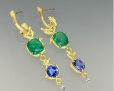 Emerald, Sapphire & Diamond Twig Earrings 