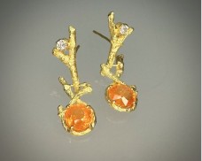 Faceted Fire Opal & Diamond Drop Earrings 