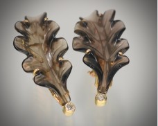 Carved Smoky Quartz Leaves Earrings 