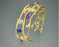 Mixed Color Sapphire & Diamond Twig Cuff