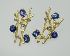 Abstracted Twig Nest Earrings with Sapphires