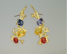 Twig Earrings with Multi Colored Sapphires 