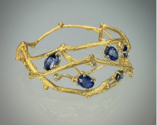 Hinged Bracelet with Prong-Set Sapphires and Diamonds 