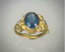 Bezel-Set Sri Lankan Sapphire Ring with Diamonds