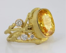 Yellow Sapphire & Diamond Twig Ring